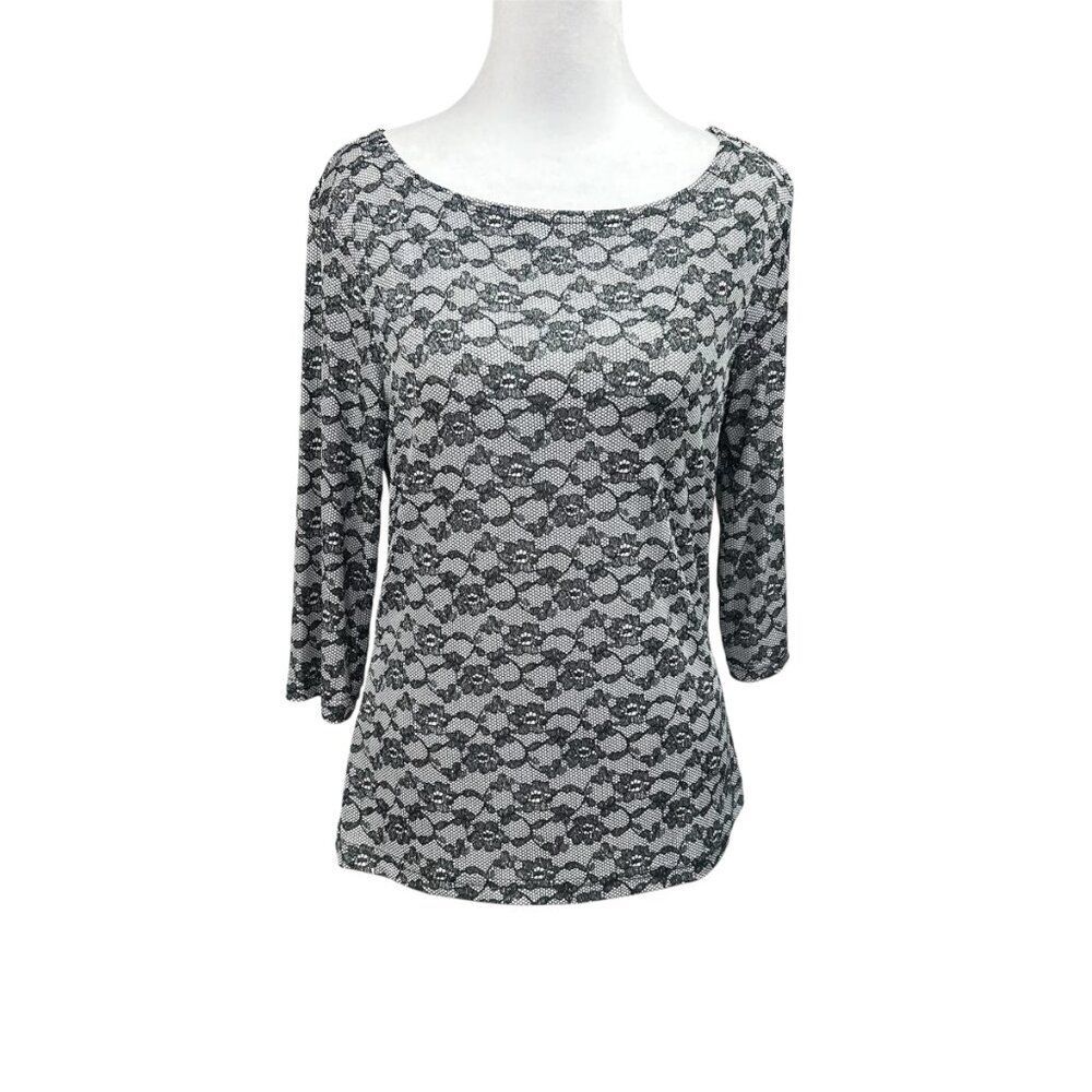 Vintage No Boundaries Boat Neck Floral Lace Print Whimsigoth Blouse Size L